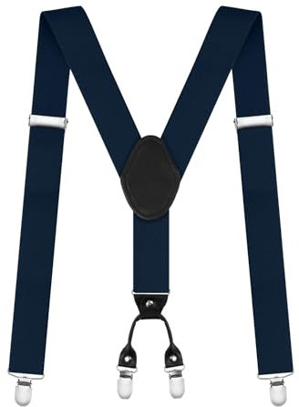 AUYAO Herren Hosenträger Hosenträger Herren Extra Stark Breit 3,5 Cm mit Sehr Starken 4 Clips Heavy Duty Men Braces Einstellbar Elastisch Einheitsgröße Hosenträger für Männer Damen Y Form (Marineblau)