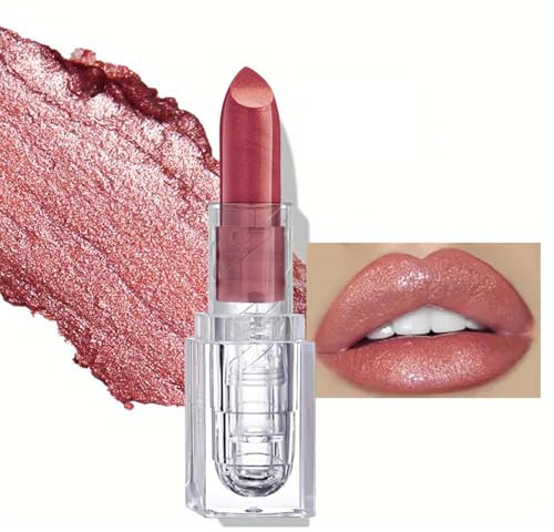 Lippenstift Shimmer Finish, Feuchtigkeits Glanz Lipstick Rosa, Schimmernder Lippenstifte mit Glänzender Oberfläche, Hochpigmentierter Lippen Makeup, Langlebig & Wasserfest, Cremige Textur