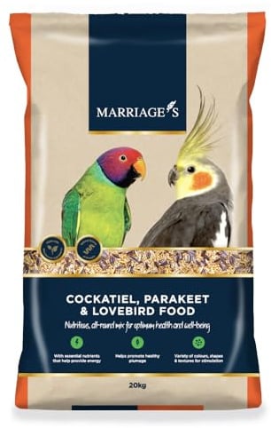 Marriage's Cockatiel, Parakeet & Lovebird Maintain Healthy Plumage & Skin 20kg | Bird Seed Mix with Oats, Nyjer Seed, and Millet, Packed with Fibre and Protein