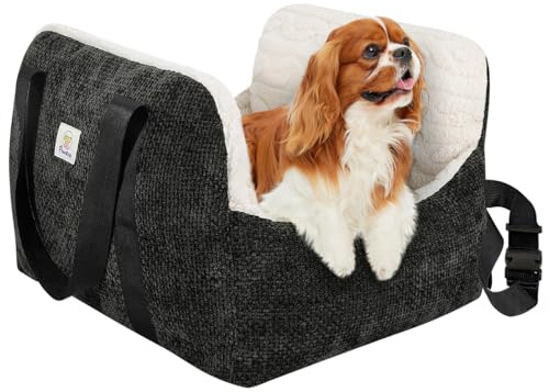Pawaboo Hund Autositz, Hund Booster Autositz für Klein Hunde, Welpensitz für Auto mit Fest Schnalle und Sicherheitsgurt, Verdickt Hundebett Autositz, Haustier Reise Träger Bett bis zu 25lbs, Schwarz