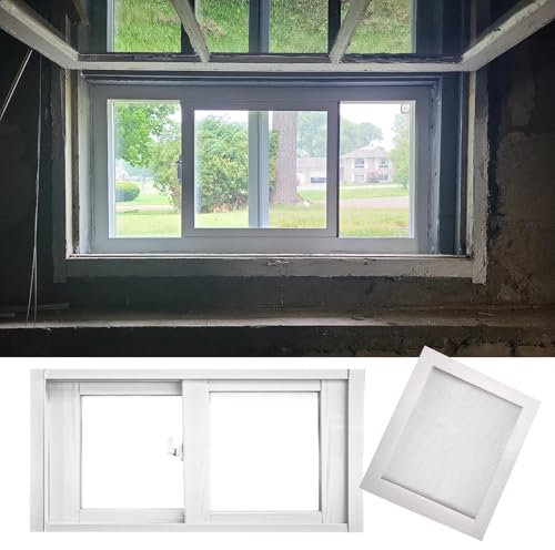 Großes horizontales Kellerfenster mit Klarglas und Sichtschutz für altes Haus, weiß, bündige Schiebefenster mit Aluminiumrahmen (140 x 45 cm)