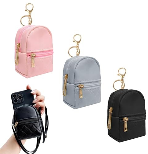 Uzndq Mini Rucksack Schlüsselanhänger,3 Pcs Schlüsselanhänger Tasche,Rucksack Schlüsselanhänger,Täschchen Kosmetiktasche
