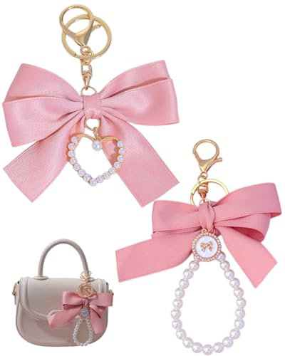 MYGLOAR Lot de 2 porte-clés en forme de nœud en perles, porte-clés élégants pour portefeuilles, bracelets pour femmes, pour sacs, téléphones portables, portefeuilles, porte-clés