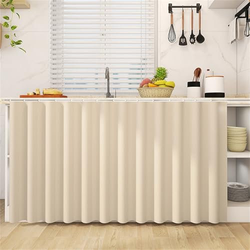Odot Schrank Vorhang Küche mit Klett, Waschbar Schrankvorhänge Küche, Staubdichter Schrank Vorhang Selbstklebend Privatsphäre Schrankgardine für Badezimmer Regale Wandpaneel (Beige,100x50cm)