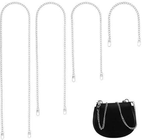 ROOMHUAWAY 4 Stück Taschenkette Silber Metall Schulterriemen für Taschen | Hosenkette Wallet Chain Kette für Tasche, Kettenriemen Schultergurt für Umhängetasche & Handtasche, 120/100/60/40cm