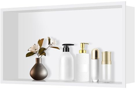 FTL Nicchia da Parete Doccia in Acciaio Inox 60 x 30 x 10 cm,Bianca Nicchia da Bagno da Incasso,Nicchia per Doccia Senza Telaio,Nicchia per Bagno, Nicchia Mensole Singolo Strato