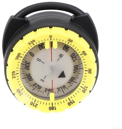 Divingcompass, bussola subacquea luminosa in ABS con morsetto per tubo subacqueo con finestra di lettura (giallo)