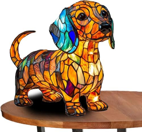 Katzenlampe aus Buntglas – 3D Dekorative LED Tischlampe – Nachtlicht aus Harz – Tiffany-Stil Lampe für Wohnzimmer, Schlafzimmer, Büro – Tierische Tischleuchte,Avoir