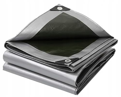 Lona Impermeable con Ojales, Color Gris, Lona de protección Universal, Resistente a los desgarros, Resistente a los Rayos UV, Resistente al Moho, Lona de 260 g/m², en Diferentes tamaños (6 m x 8 m)