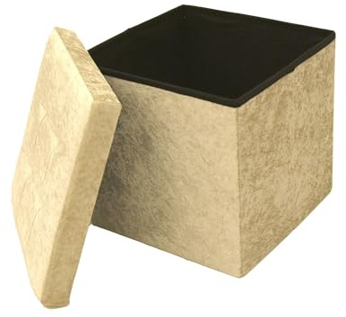 Libbi Lou Cream Velvet Foldable Footstool/Ottoman Storage Box | 38 x 38 x 38 cm | Footstool for Home, Office or Bedroom | Store up to 20kg (Cream)