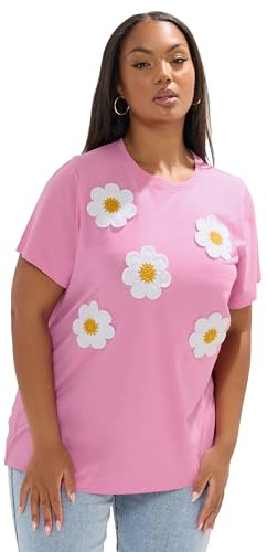 Yours Curve Pink Applique Daisy T-Shirt - Women's - Plus Size Curve