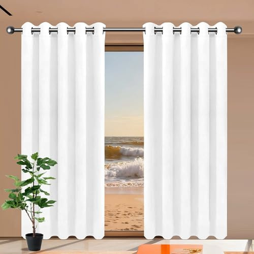 QINLIGAO Vorhang Verdunkelung Gardinen Wohnzimmer 180 x 195 cm Leichte & Weiche Winter Extra Warm Lärmschutz Gardinen Lärmschutzvorhang mit Ösen, Waschbar für Wohnzimmer, Weiß