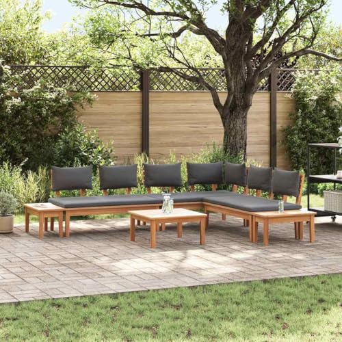 QJBSAVVA 2er Gartenbank mit Tisch Set in Braun Grau 60x60x30 cm Outdoor Balkonmöbel aus Teakholz Polyrattan Modernes Design Gartenmöbelset für Balkon Terrasse und Garten