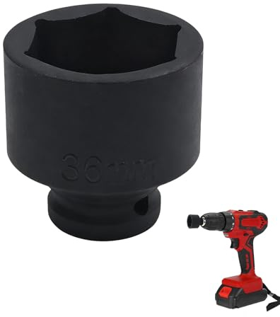 1/2 36mm Impact Socket,Nut Socket,1/2 Square Drive 2 (50mm) Long Phosphated Cr-Mo Steel Spindle Axle Hex Nut Outlets,Black