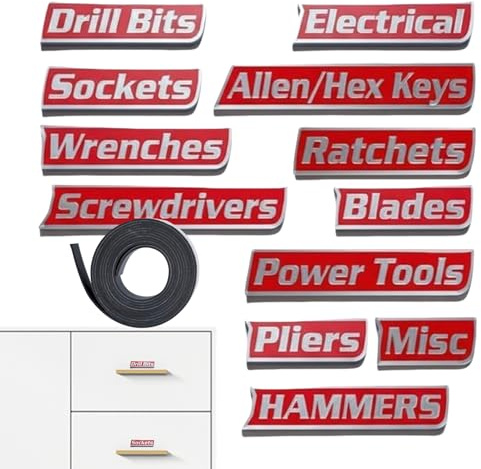 Werkzeugkasten-Etiketten, Schubladenorganisationsetiketten mit Magnetaufklebern, magnetische Etiketten für Werkzeugkisten, zur Identifizierung von Klassifizierung, Garage, Schrank, Werkstatt, Haushalt