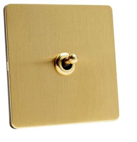 DAZZLEEX Interrupteur à bascule dissimulé de type 86 en acier inoxydable brossé doré mat, résistant au feu pour décoration d'intérieur rétro et minimaliste, simple ou double (1 bande)