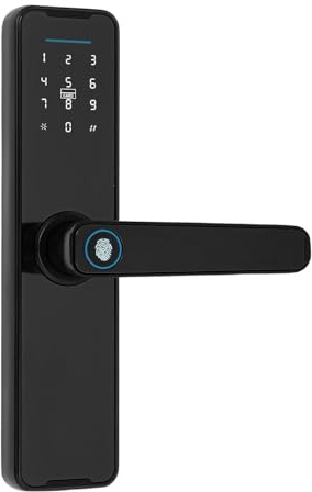 Intelligentes Türschloss,5-in-1 Elektronisches Türschloss mit Fingerprint + Code + Schlüssel + Karte + temporäres Passwort,App-Steuerung Smart Riegelschloss für Haustür 35-50mm (schwarz)