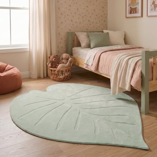 Little Olly Kinderteppich Waschbar - Coco Blatt Grün - 100x150 cm
