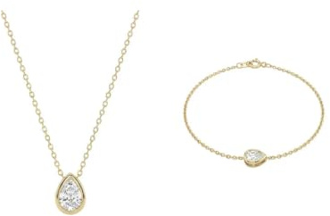 Suzan Gold® 375 Echtgold Schmuckset Damen Halskette Armband Tropfen Anhänger Zirkonia elegant wasserfest nickelfrei Geschenk Set Aurelia Drop hochwertig