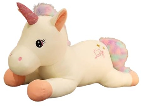 JORCEDI Einhorn Kuscheltier, Riesen Einhorn PlüSchtier FüR MäDchen, Einhornkuscheltier Groß XXL, Super Weicheseinhorn Kissen-Stofftier. Geschenke FüR Jungen MäDchen (100cm,bai)