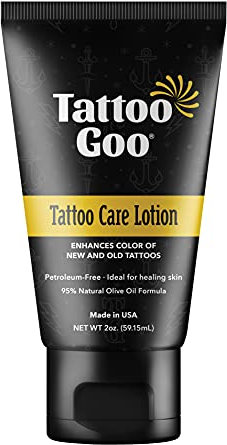 Tattoo Goo Aftercare Lotion 60 ml – Tattoo Moisturiser for New & Healed Ink • Colour‑Enhancing • Non‑Greasy, Vegan Skin Care – Olive Oil + Panthenol