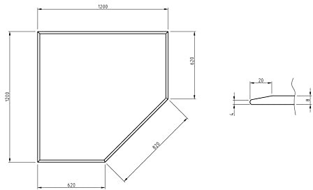 Funkenschutzplatte Glas Winkeleck 1200 x 1200 mm