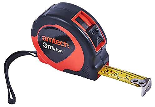 Amtech 3m Measuring Tape, 16mm Blade with Auto Return and Slide Lock, Ideal for Accurate DIY, Carpentry and Home Measuring Tasks.