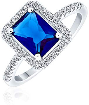 3Ct Aaa Cz Pave Band Rechteck Solitär Halo Blau Simuliert Saphir Smaragd Schliff Verlobungsring Für Frauen .925 Sterling Silber