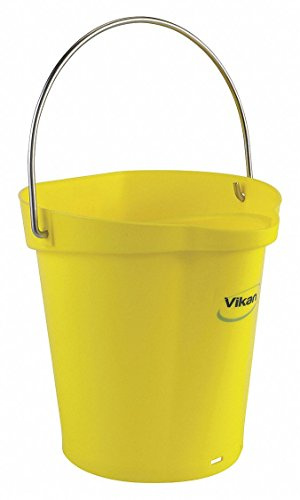 Vikan 56886 Plastic Round Heavy Duty Pail with Stainless Steel Hanger, 1.50 gal, Yellow