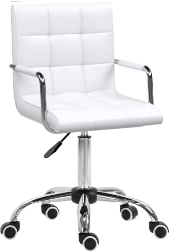 HOMCOM Chaise de Bureau Fauteuil Manager Pivotant Hauteur Réglable Blanc | Revêtement Synthétique Capitonné