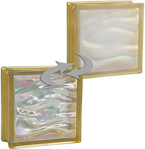 6 pièce BM Briques de Verre Aqua Nacre Or Brique de Verre 1 Face satinée 19x19x8 cm