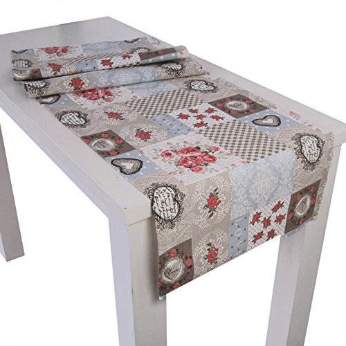 beties „Dorfkinder“ Tischläufer ca. 40x130 cm Tischband in großer Sortiments- und Größenauswahl - Shabby Chic für den perfekten Landhaus Style Farbe (Taupe-rot)