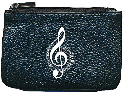 Petit Porte Monnaie en Cuir Porte cles Noir Note de Musique Cle de Sol