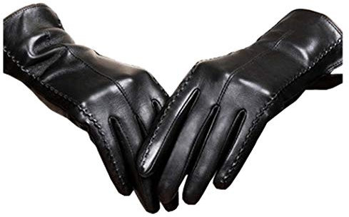 Long Keeper Lederhandschuhe Damen Faux Leder Touchscreen Handschuhe Damen Winter Warm mit Weichem Innenfutter (Schwarz)