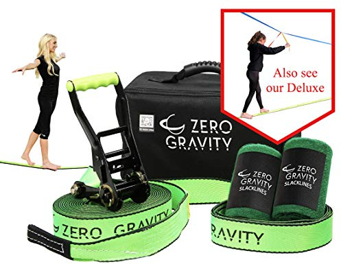 Slackline Kit | Carry Storage Bag | Tree Bark Protectors | Tight Rope Slack Lines for Backyard, Park, Camping | Gift Kids, Children, Adults, Christmas, Fathers, Mothers, Yoga, RV, Core Strength