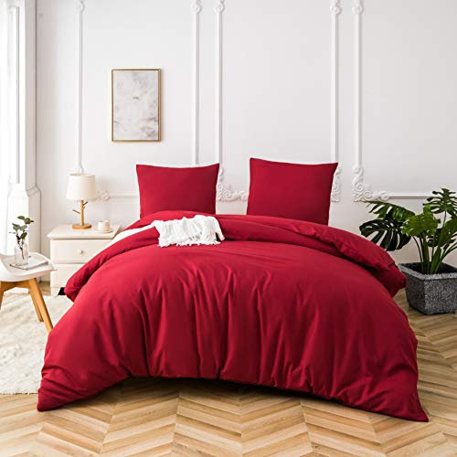 AYSW 16 Couleurs Sets de Housses de Couettes 220x240 cm Double Fermeture Éclair 3 Pièces Microfibre Brossée 100 Fils/cm² + 2 Taies d'oreiller 65x65 cm Rouge Parure de Lit Adulte 2 Personnes