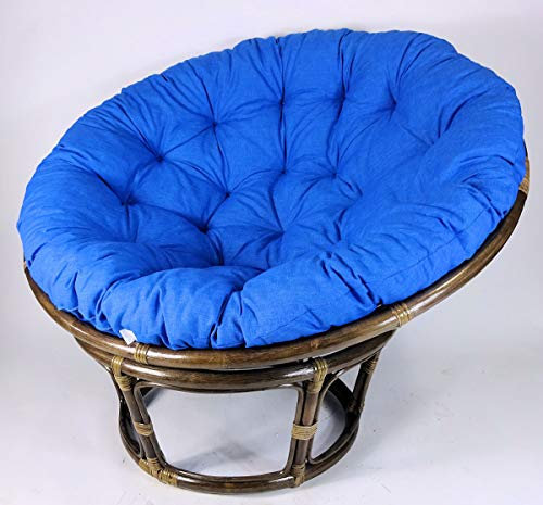 Rattan Papasansessel,Papasan Durchmesser 110 cm, Fb. Dunkelbraun, Polster Uni Living 235 hell blau