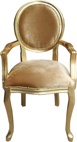 Casa Padrino Barock Luxus Esszimmer Medaillon Stuhl mit Armlehnen Gold Samtstoff/Gold