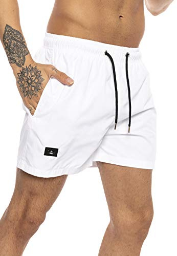 Redbridge Hochwertige Badehose Schnelltrocknend Badeshorts mit verstellbarem Bund Weiß S