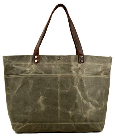 WUDON Reisetasche aus gewachstem Segeltuch, extra große Tragetasche für Damen, Grün, X-Large