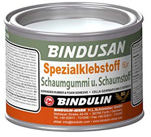 350 Gramm BINDUSAN von Bindulin Spezialklebstoff für Moltopren Schaumgummi Schaumstoff mit Holz Metall Stoff Pappe - Kleber Verklebung weich, hochelastisch, wasser-, öl- und säurefest 350g