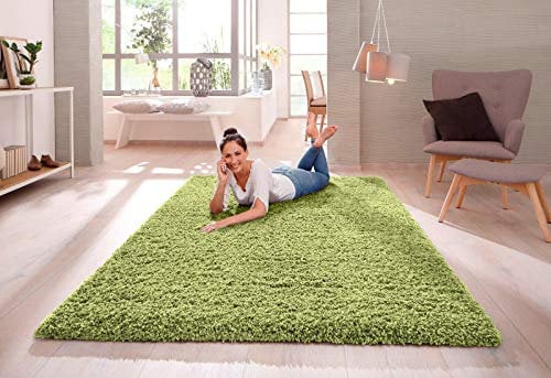 SHAGGY RUG Modern Rugs Living Room Extra Large Small Rectangular Size Soft Touch 30MM / 3cm Thick Pile Living Room Area Rugs Non Shedding (Green, 60cm x 110cm (2ft x 3.6ft))