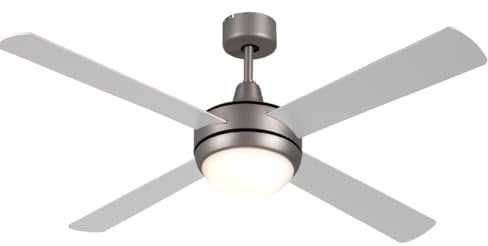 UNIVERSALBLUE Ventilador de techo con luz LED | Aspas reversibles inox y blanco | Ventilador silencioso | Motor AC | Mando a Distancia | Diámetro 132 cm | Temporizador | Hasta 30m2