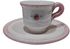 NALI' Juego de 6 tazas de café de porcelana Shabby blanca con flores rosas Ø6 x 6 x Ø12 cm