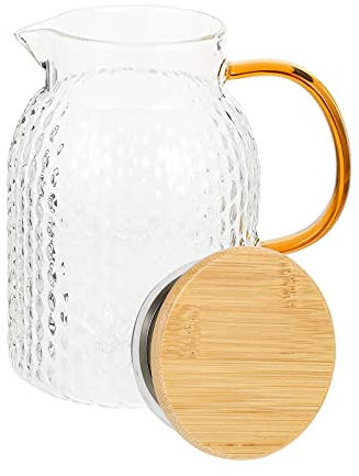 Transparenter Glaskrug Kaltwassergeeignet Großem Fassungsvermögen | 1 Stück, Hitzebeständig und Direkt Erhitzbar, für Zuhause Robustes Glas mit Holzgriff, Klarer Wasserkrug
