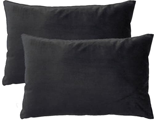 Dalina 2 Kissenbezüge aus Samt 50 x 70 cm, Kissenbezüge für Kissen und Kissen, 100% Polyester und extra weich, 2 Stück mit Reißverschluss (schwarz)