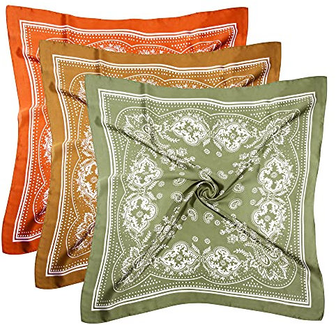 DOOBO Satin-Kopftuch, Haarschal, Seide, Bandana, Seide, Bandana, Seide, Haarband, Halstuch, für Damen und Mädchen, 70 cm, 3 Stück, Hellgrün, Gelb, Orange, One size