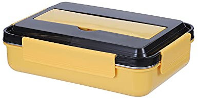 Siqi Edelstahl Lunchbox,Bento Box Erwachsene Lunchbox 4-Fach Tablett mit Schüssel Meal Prep Behälter,Eingebaute Wiederverwendbare Gabel und Löffel,Bpa-frei-Yellow