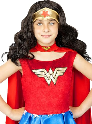 Funidelia | Wonder Woman Perücke für Mädchen Superhelden, DC Comics, Justice League - Zubehör für Kinder, Zubehör für Kostüm - Schwarz