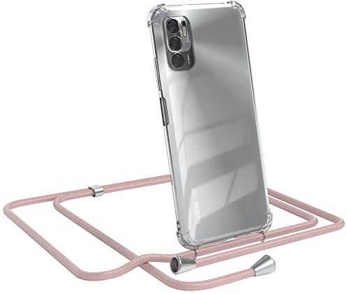 EAZY CASE Handykette kompatibel mit Xiaomi Redmi Note 10 5G Handyhülle mit Umhängeband, Handykordel mit Schutzhülle, Silikonhülle, Hülle mit Band, Stylische Kette mit Hülle für Smartphone, Rosé-Gold